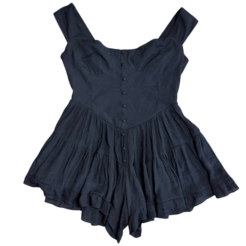 Vanessa Mooney Elisabeth Romper Dress Milkmaid Black L Cottagecore Romantic